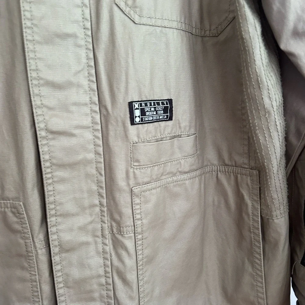 Hurley Men’s Green Waxed Covert Cotton Hood Field Jacket XL Streetwear Utility - Picture 5 of 10
